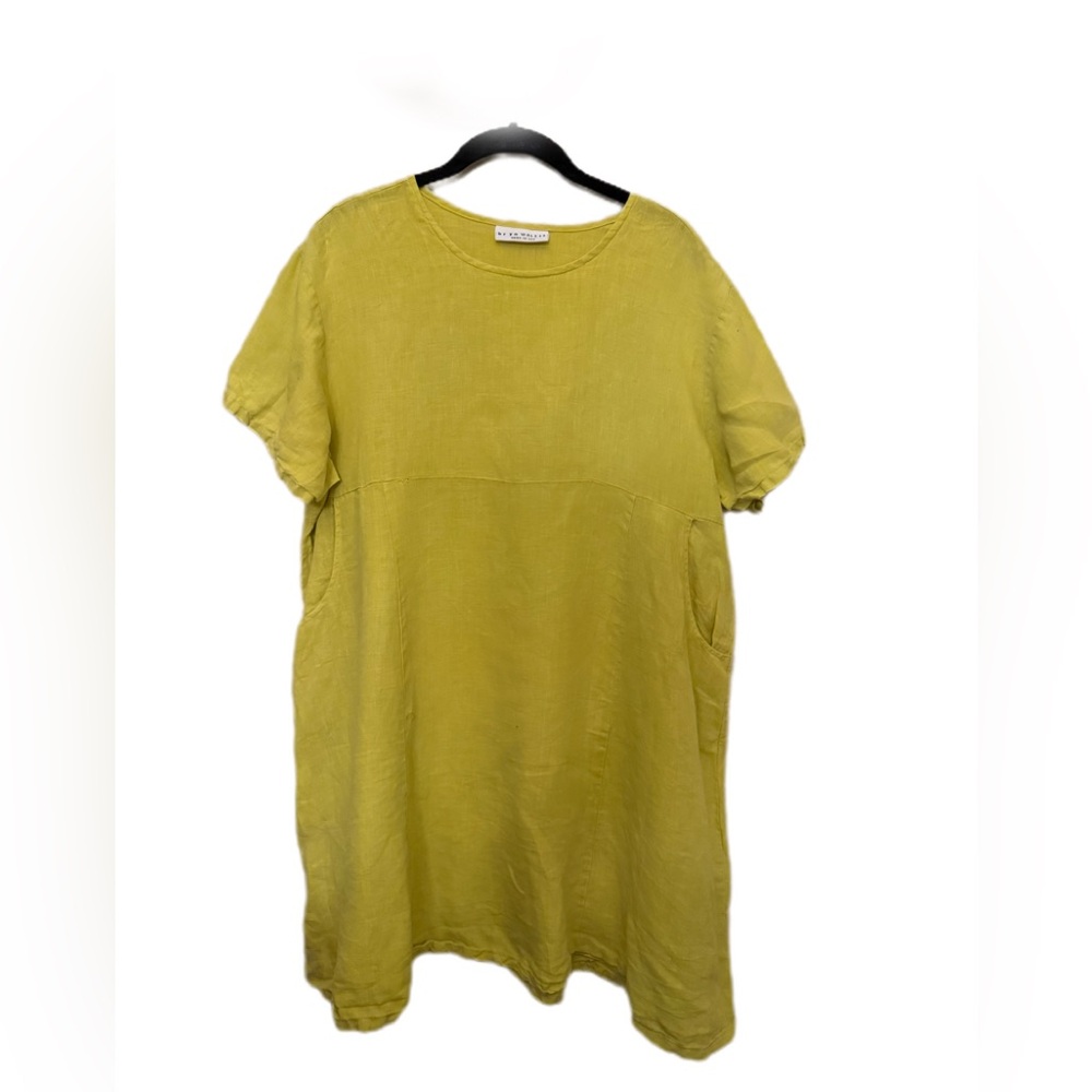 bryn Walker Linen Dress in Chartreuse Yellow-Green - Picture 2 of 7